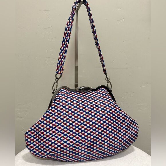 Original design! Unique Handmade Woven Lambskin Custom Metal Frame Boho Handbag - Picture 1 of 16